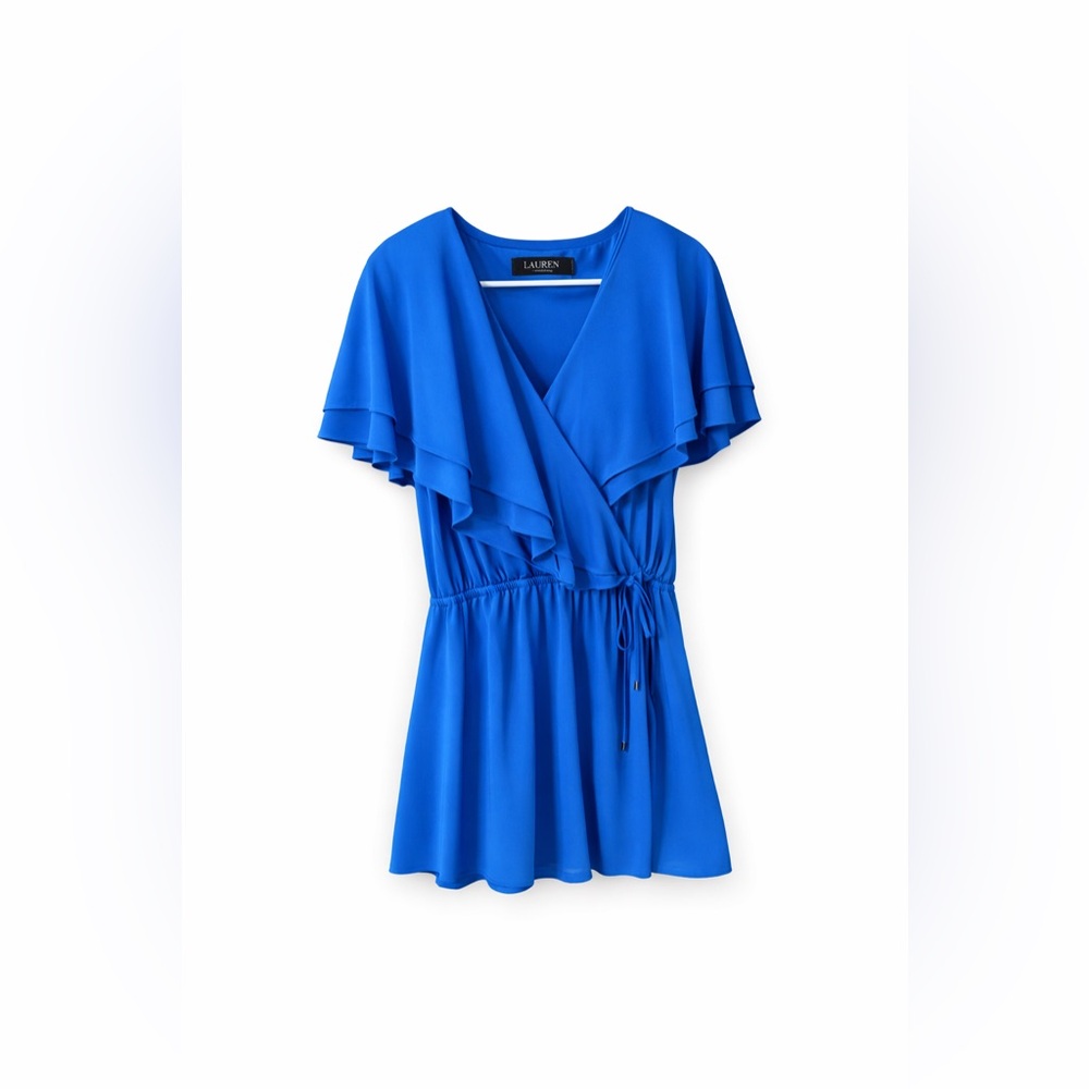 Lauren Ralph Lauren Royal Blue Ruffle Wrap Top
